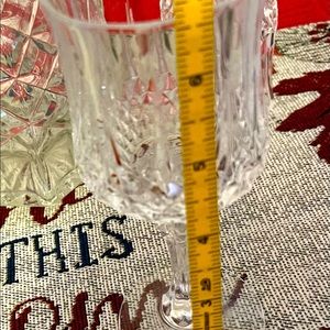 Anchor Hocking Wexford glass decanter and Five stemmed glasses